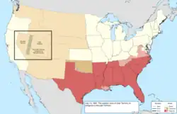 Map of the change to the United States in central North America on July 14, 1862