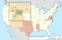 Map of the change to the United States in central North America on July 25, 1868