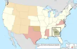 Map of the change to the United States in central North America on March 3, 1869