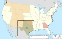 Map of the change to the United States in central North America on March 30, 1870
