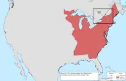 Map of the change to the international disputes involving the United States in central North America on June 16, 1781