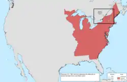Map of the change to the international disputes involving the United States in central North America on February 23, 1782