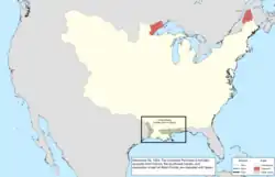 Map of the change to the international disputes involving the United States in central North America on December 20, 1803