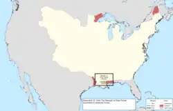 Map of the change to the international disputes involving the United States in central North America on December 10, 1810