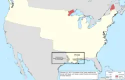 Map of the change to the international disputes involving the United States in central North America on February 22, 1821