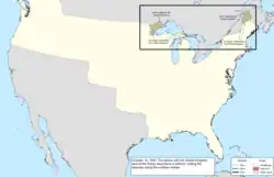 Map of the change to the international disputes involving the United States in central North America on October 13, 1842
