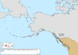 Map of the change to the United States in northwest North America on January 11, 1825