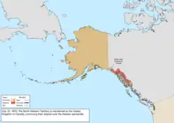 Map of the change to the United States in northwest North America on July 15, 1870