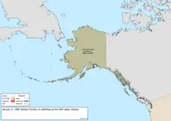 Map of the change to the United States in northwest North America on January 3, 1959