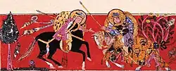 Horsemen duel in Varka and Golshah, mid 13th century Seljuk Anatolia