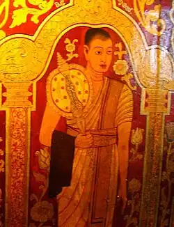 A painting of Weliwita Sri Saranankara Thero (1698–1778) a Sinhalese monk, is widely known. He was the pioneer in the revival of Buddhism in Sri Lanka and re-established the Upasampada in Sri Lanka with the help of the Mahasangha in Siam.[127]