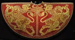 Coronation cloak of King Roger II of Sicily, 1133. Silk scarlet cloth dyed with kermes, made from female Kermes scales