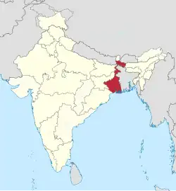 Map of West Bengal State in Republic of India