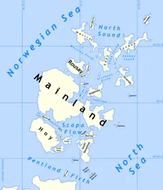 The Orkney archipelago consists of a large main island with smaller islands in towards its north and south