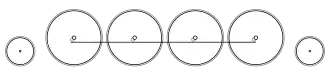 Diagram of one small leading wheel, four large driving wheels joined by a coupling rod, and one small trailing wheel