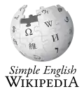 Wikipedia logo displaying the words "Simple English" in italics and the name "Wikipedia" below them, in English