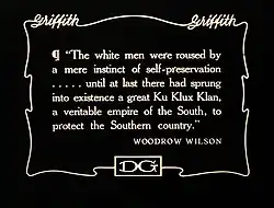 "The white men were roused by a mere instinct of self-preservation ... until at last there had sprung into existence a great Ku Klux Klan, a veritable empire of the South, to protect the Southern country."