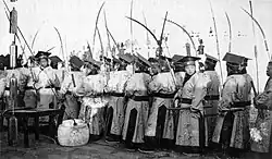 People wearing hanfu and mian at the official ceremony held at Beijing at December 23, 1914.