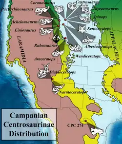 Biogeography of centrosaurine dinosaurs during the Campanian