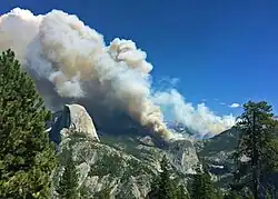 Smoke and flames of the 2014 Meadow Fire in Little Yosemite Valley
