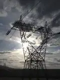 A five-hundred kilovolt (500&nbsp;kV) three-phase transmission tower in Washington State, the line is bundled 3-ways