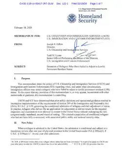 February 2026 memo "Detention of Refugees Who Have Failed to Adjust to Lawful Permanent Resident Status"