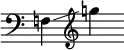 {
\override SpacingSpanner.strict-note-spacing = ##t
\set Score.proportionalNotationDuration = #(ly:make-moment 1/8)
\clef bass \omit Score.TimeSignature
\relative f {f!4 \glissando \clef treble g''!}
}