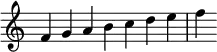 {
\override Score.TimeSignature #'stencil = ##f
\relative c' {
\clef treble
\time 7/4 f4 g a b c d e f
} }