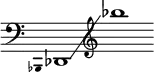 {
\new Staff \with { \omit Score.TimeSignature }
\key c \major \cadenzaOn
\clef bass \omit Stem \grace { bes,,4 }
des,1 \glissando \clef treble bes''
}