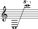{
\new Staff \with { \omit Score.TimeSignature }
\key c \major \cadenzaOn
\clef treble c1 \glissando s \ottava #1 c''''
}