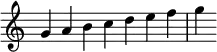 {
\override Score.TimeSignature #'stencil = ##f
\relative c'' {
\clef treble
\time 7/4 g4 a b c d e f g
} }