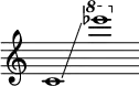 {
\new Staff \with { \omit Score.TimeSignature }
\key c \major \cadenzaOn
\clef treble c'1 \glissando s \ottava #1 es''''
}