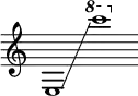 {
\new Staff \with { \omit Score.TimeSignature }
\key c \major \cadenzaOn
\clef treble e1 \glissando s \ottava #1 c''''
}