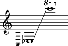 {
\new Staff \with { \omit Score.TimeSignature }
\key c \major \cadenzaOn
\clef treble \omit Stem \grace { c4 }
ees1 \glissando s \ottava #1 c''''
}