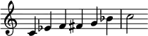 {
\override Score.TimeSignature #'stencil = ##f
\relative c' {
\clef treble \time 6/4
c4 es f fis g bes c2
} }