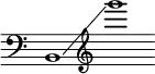 {
\new Staff \with { \omit Score.TimeSignature }
\key c \major \cadenzaOn
\clef bass b,1 \glissando \clef treble g'''
}