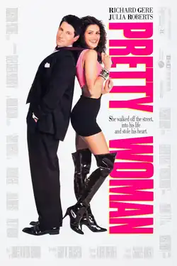 A man in a smart black suit stands back to back with a woman wearing a black short skirt and black thigh-high boots.