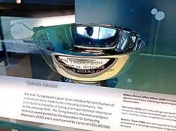 Photo of The Turing Award on display at Nokia Bell Labs, August 2025.