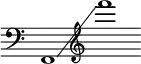 {
\new Staff \with { \omit Score.TimeSignature }
\key c \major \cadenzaOn
\clef bass f,1 \glissando \clef treble f'''
}
